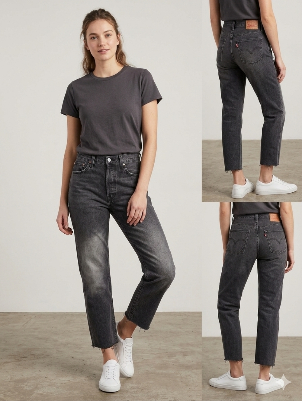 Levi's 501 Original Cropped High-Rise Jeans in Washed Black